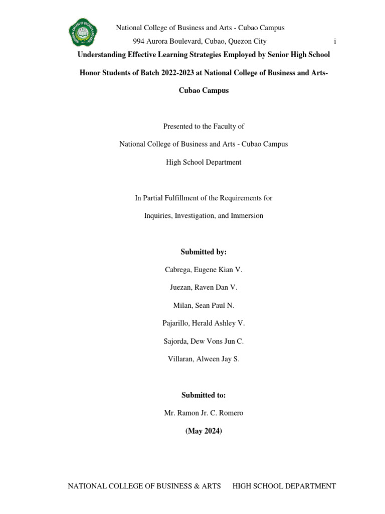 Understanding effective learning strategies employed by senior high