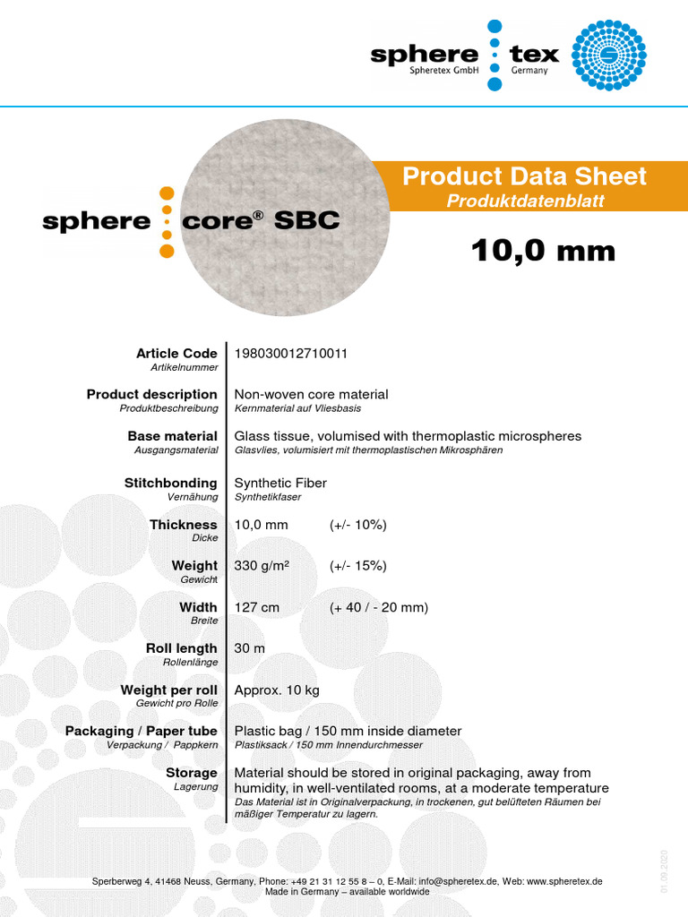 Data Sheet Sphere - Core SBC 10,0 MM | PDF