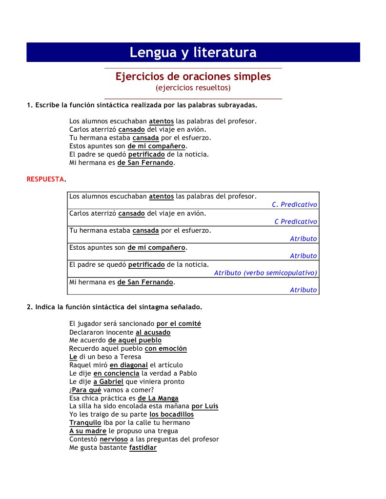 Ejercicios Resueltos de Oraciones Simples | PDF