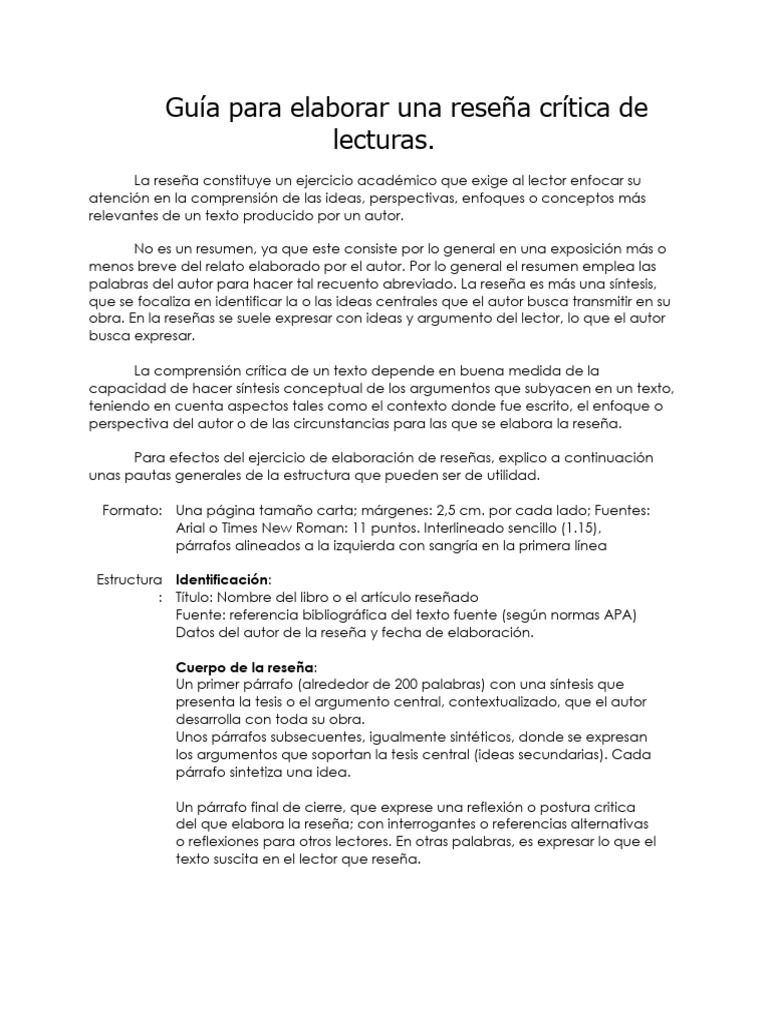 Guía para Elaborar Una Reseña Crítica de Lecturas | PDF | Comunicación ...