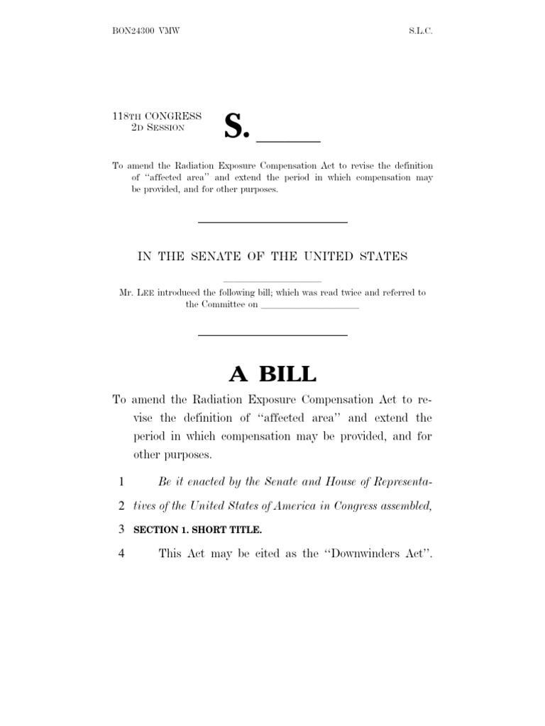 Mike Lee Downwinder Act | PDF | Bill (Law)