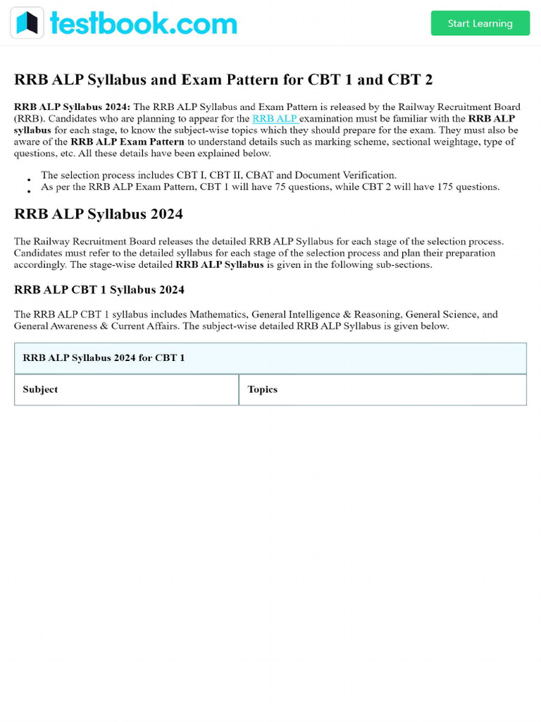 Rrb Alp Syllabus And Exam Pattern For Cbt 1 And Cbt 2 Pdf