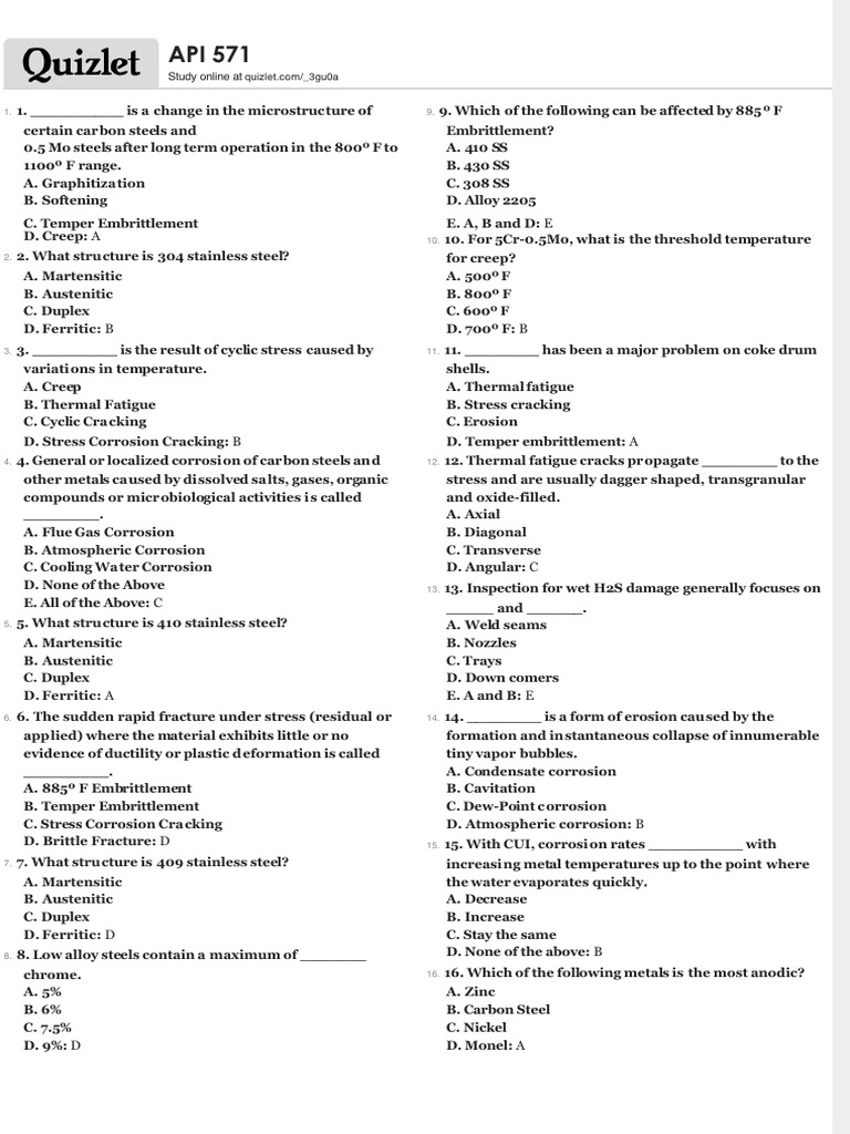 API 571 Corrosion and Material Quiz | PDF | Corrosion | Fracture