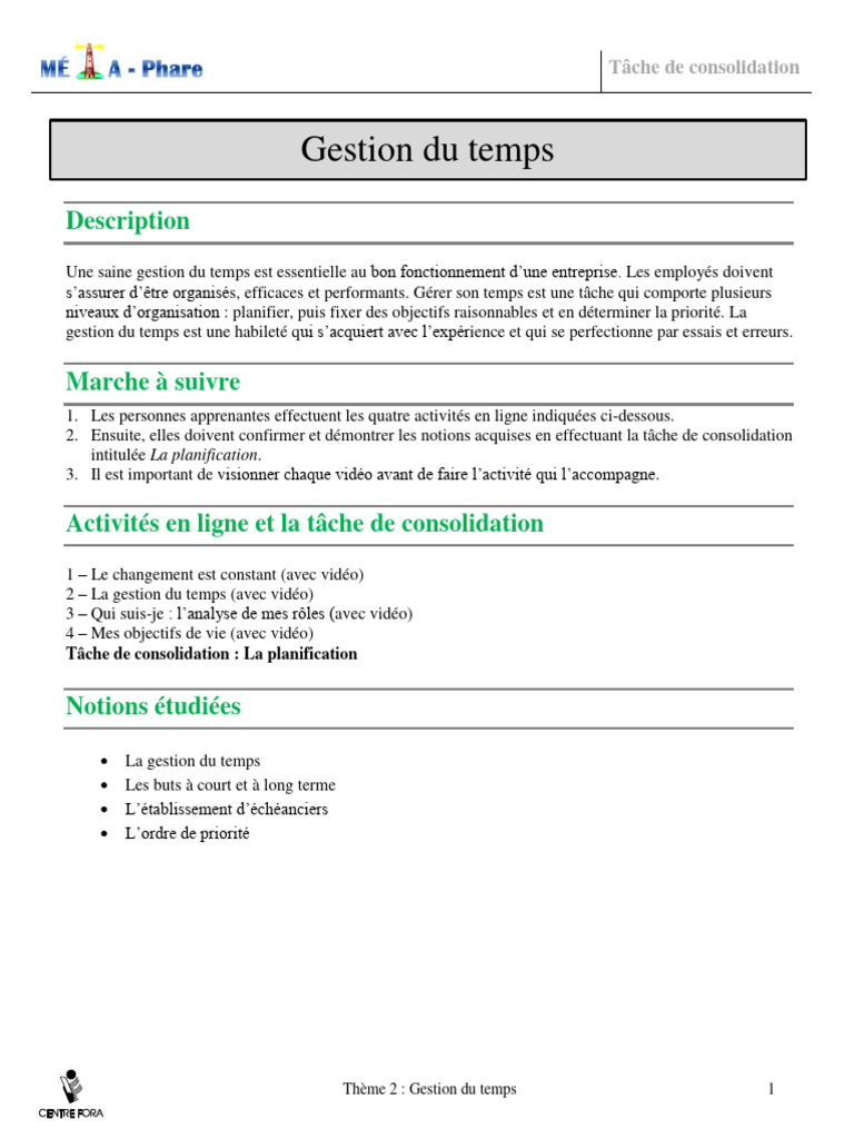 Gestion du temps : Planification efficace | PDF | Planification ...