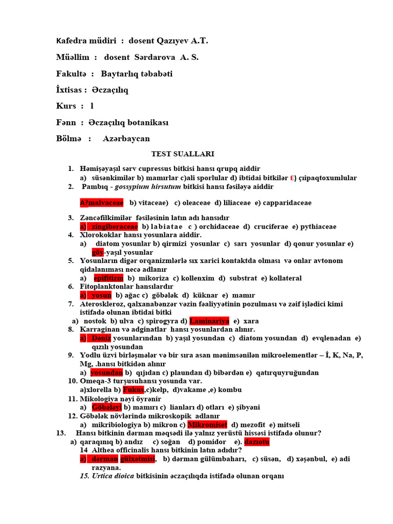 TEST ƏCZA 2023 MODUL 2 Sem | PDF