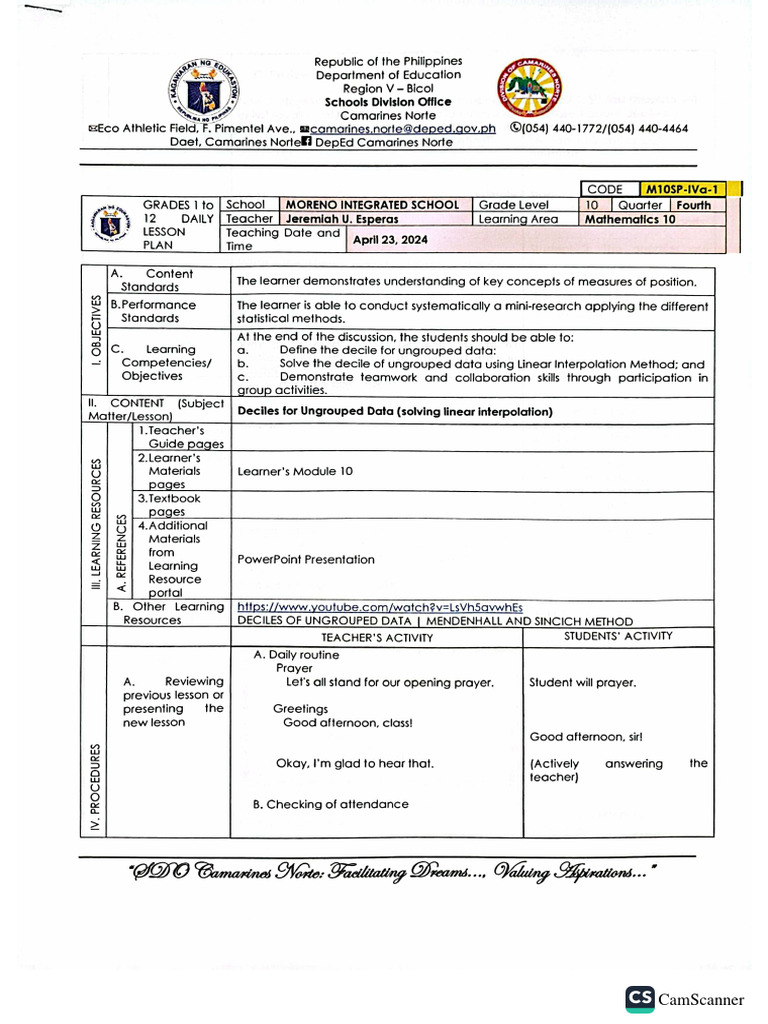 decile for ungrouped data using linear interpolation PDF