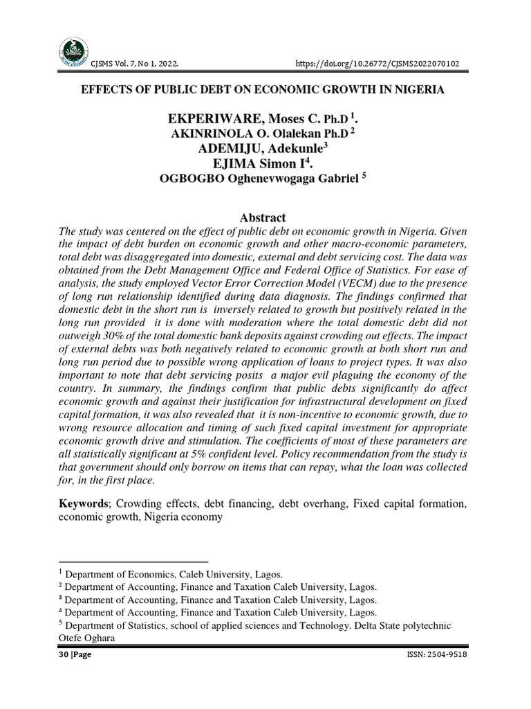 Effects of Public Debt On Economic Growth in Nigeria 94c5afe9 | PDF ...