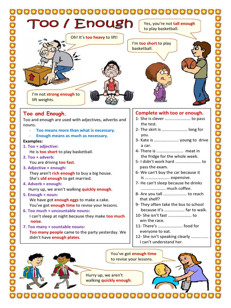 Exercises on Too and Enough | PDF | Noun | Adjective