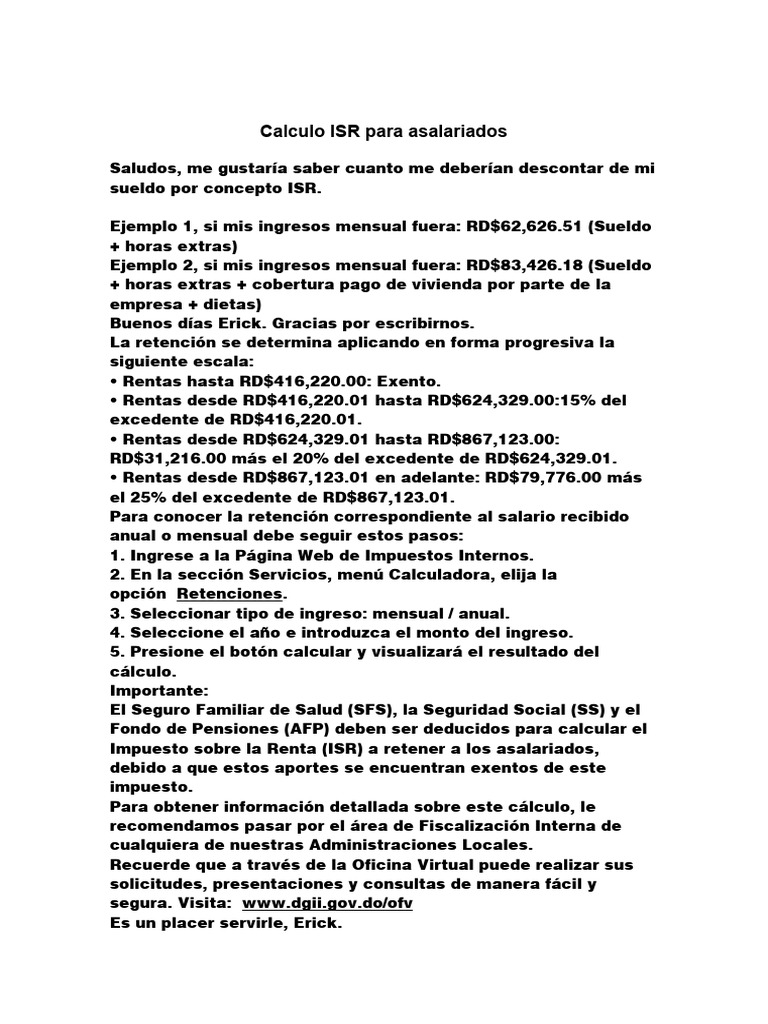 Cálculo de ISR para Asalariados en RD | PDF | Impuesto sobre la renta ...