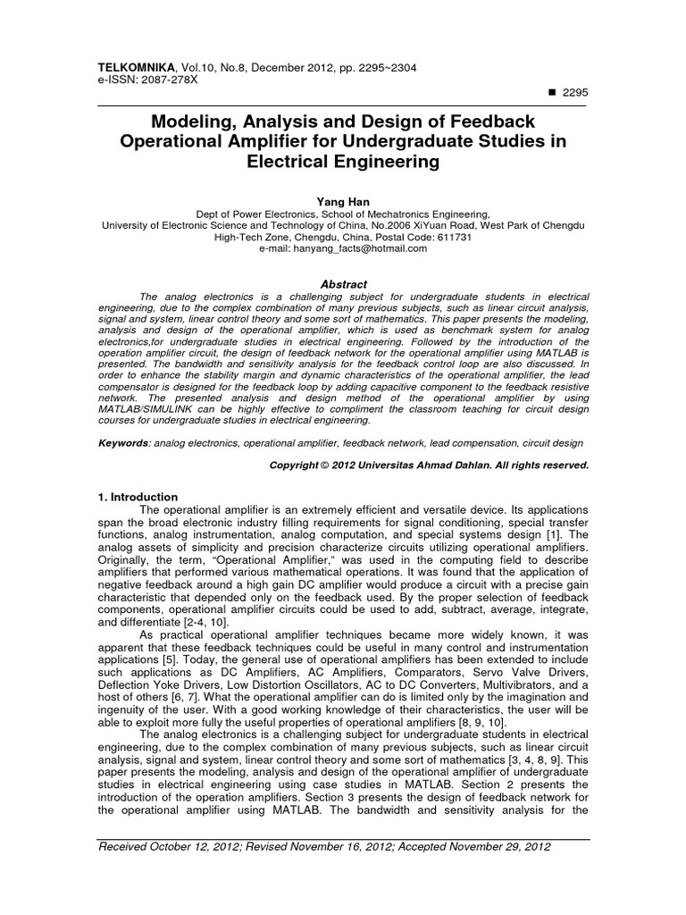 Modeling Analysis and Design of Feedback Operation | PDF | Amplifier ...