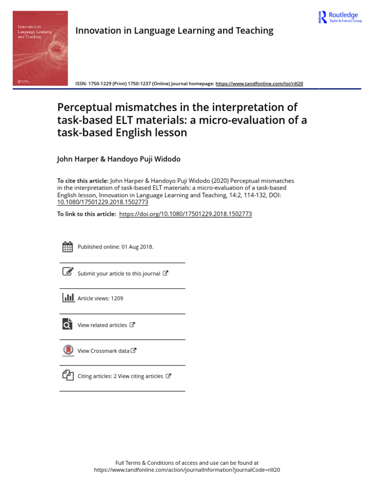 Perceptual Mismatches in The Interpretation of TaskBased ELT Materials
