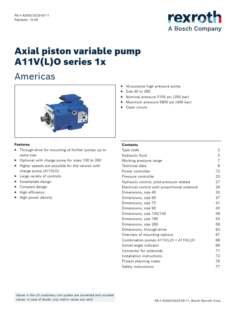 A11V(L)O Series Axial Piston Pumps | PDF | Pump | Viscosity