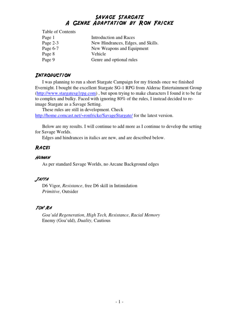Savage Worlds - Savage Stargate | PDF | Mythology Of Stargate