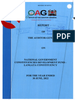 Report of The Auditor-General On National Government Constituencies Development Fund - Langata Constituency For The Year Ended 30 June, 2022