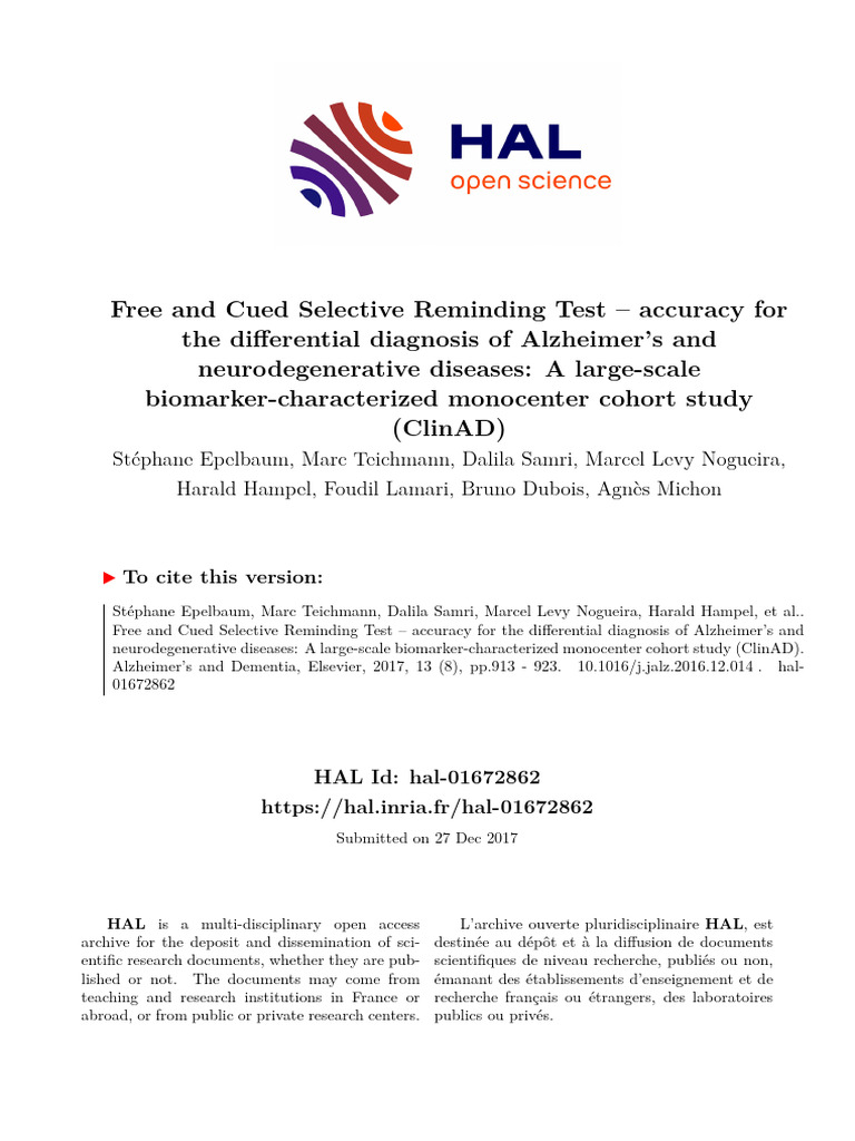 FCSRT Accuracy in Alzheimer's Diagnosis | PDF | Dementia | Recall (Memory)