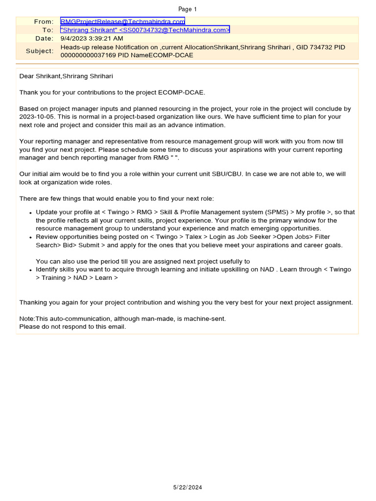 ECOMP-DCAE Project Role Transition Notice | PDF | Career & Growth ...