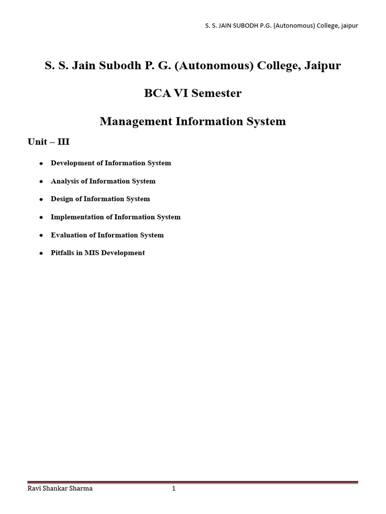 MIS Development Notes for BCA 6th Sem | PDF | Evaluation | System