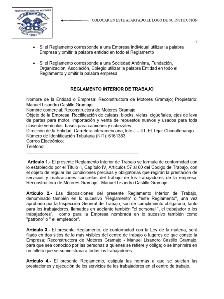 Reglamento Interior de Trabajo Gramajo | PDF | Salario | Derecho laboral