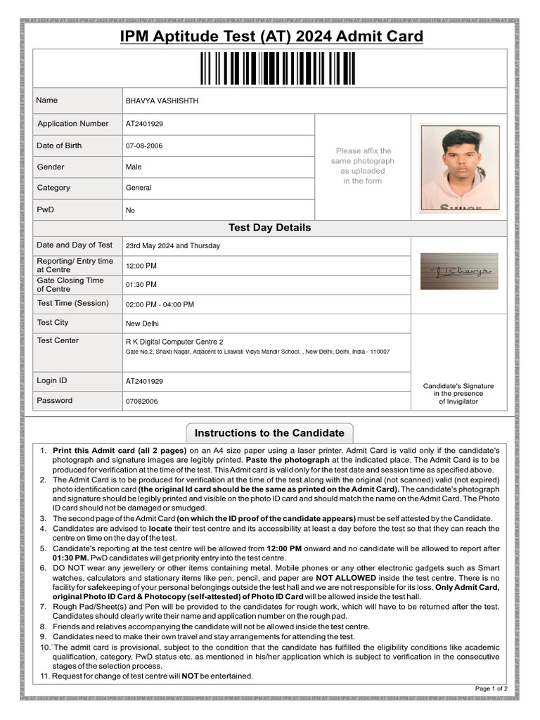 Admit Card 2 | PDF | Identity Document