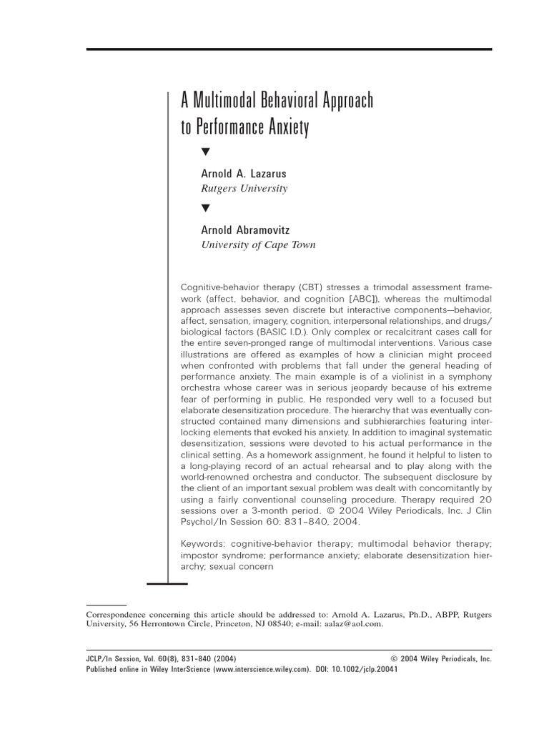 Multimodal Therapy for Performance Anxiety | PDF | Psychotherapy ...