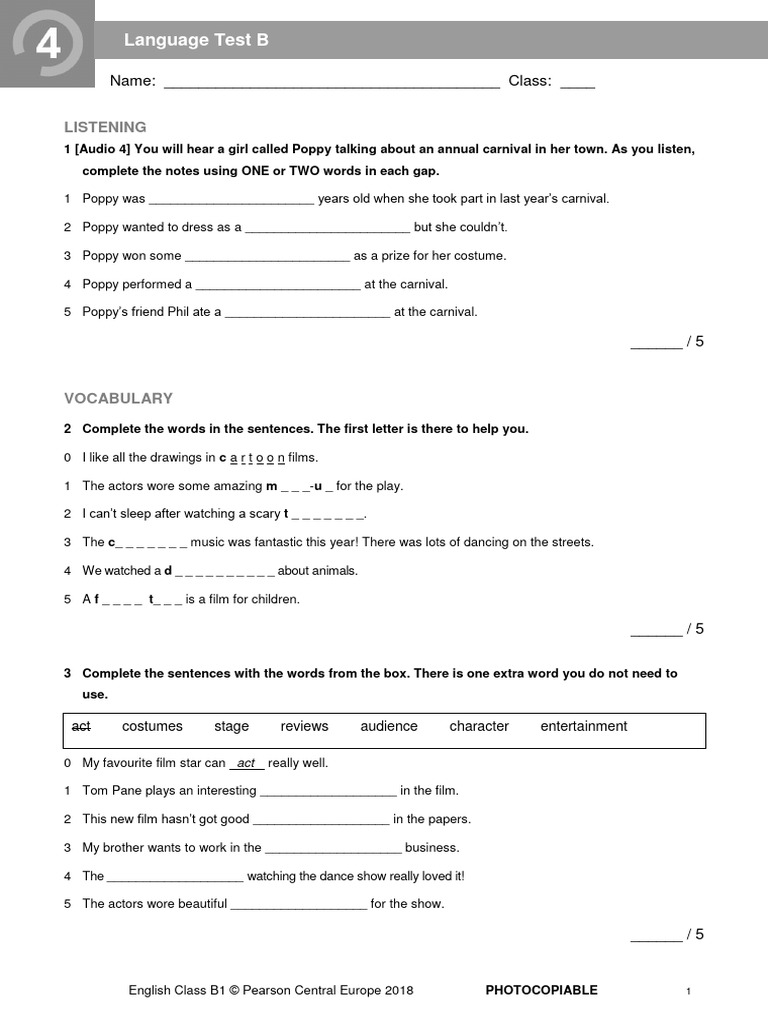 A1 English Class Unit 2 Test | PDF | Language Arts & Discipline