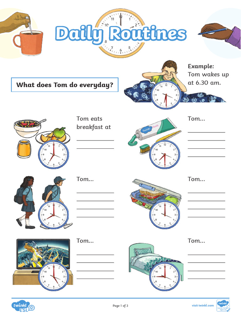 Tom's Daily Routine Explained | PDF | English As A Second Or Foreign ...