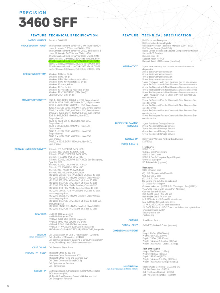 DELL Precision 3460 Sff Spec Sheet PDF Usb Solid State Drive
