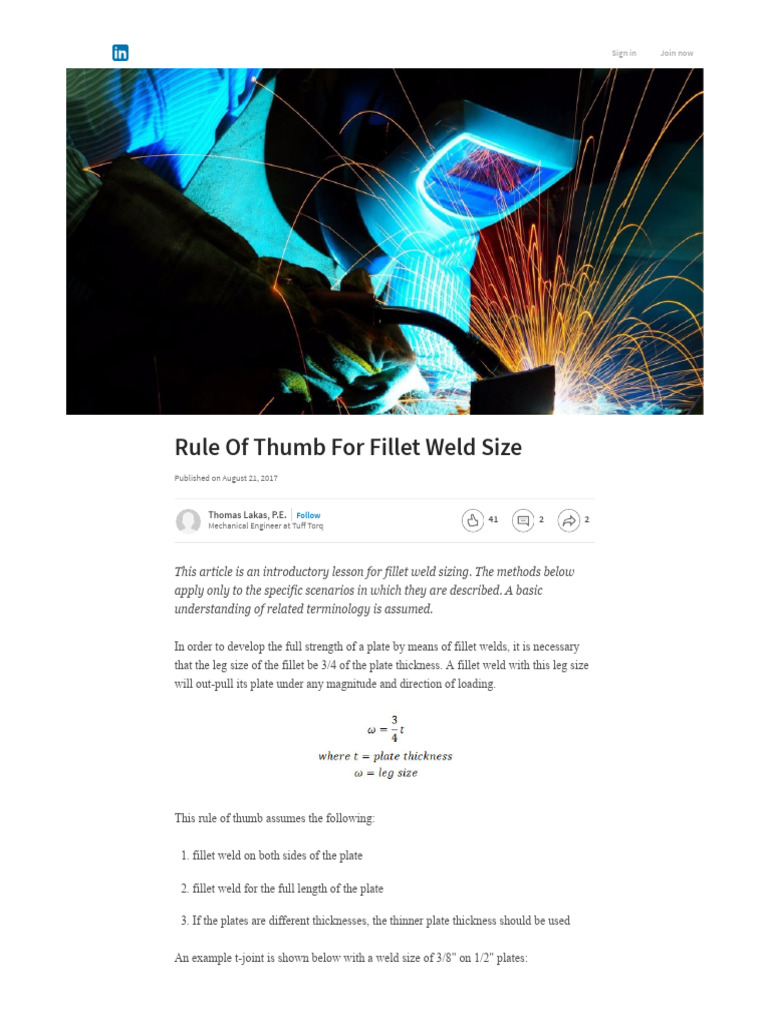 Rule of Thumb For Fillet Weld Size PDF Welding Construction