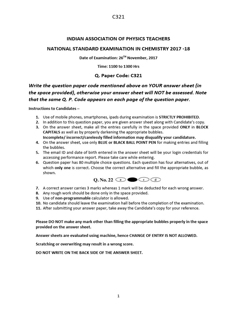 NSEC 2017 Chemistry Question Paper | PDF | Chemistry | Titration