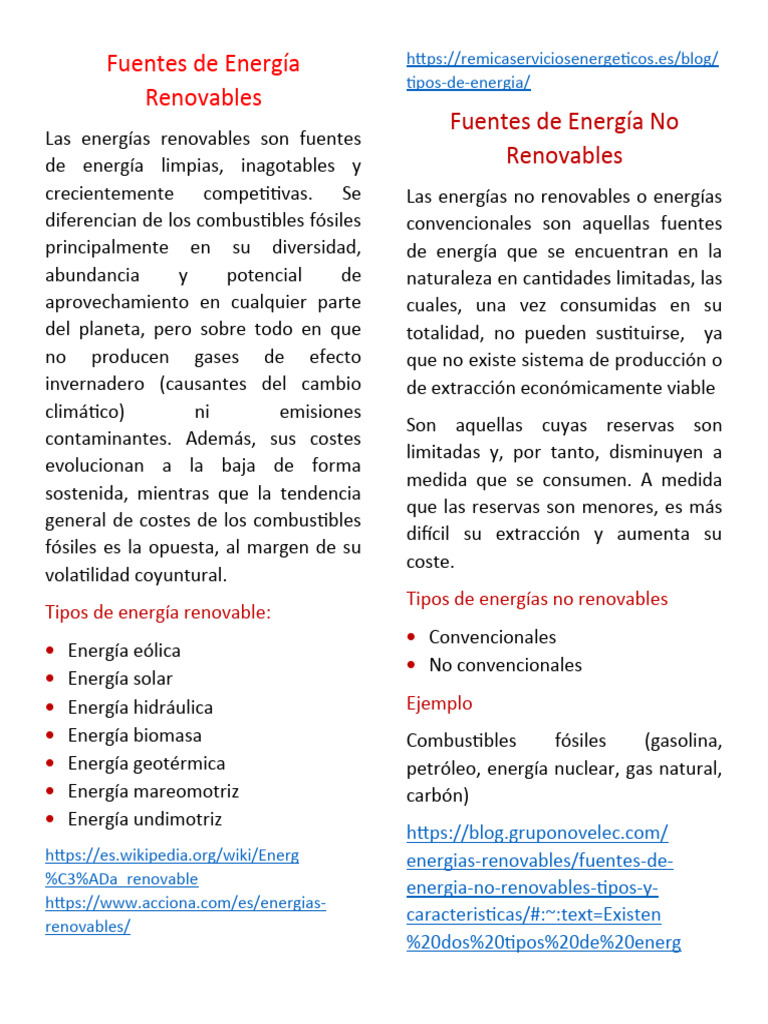 Energías Renovables y No Renovables | PDF | Energía renovable ...