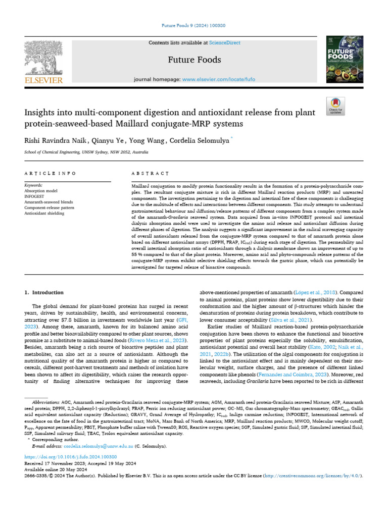 Antioxidant Release in Plant Protein Systems | PDF | Digestion | Amino Acid