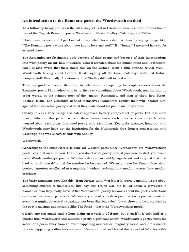 Romantic Elements in Yeats' Poetry | PDF | W. B. Yeats | Romanticism