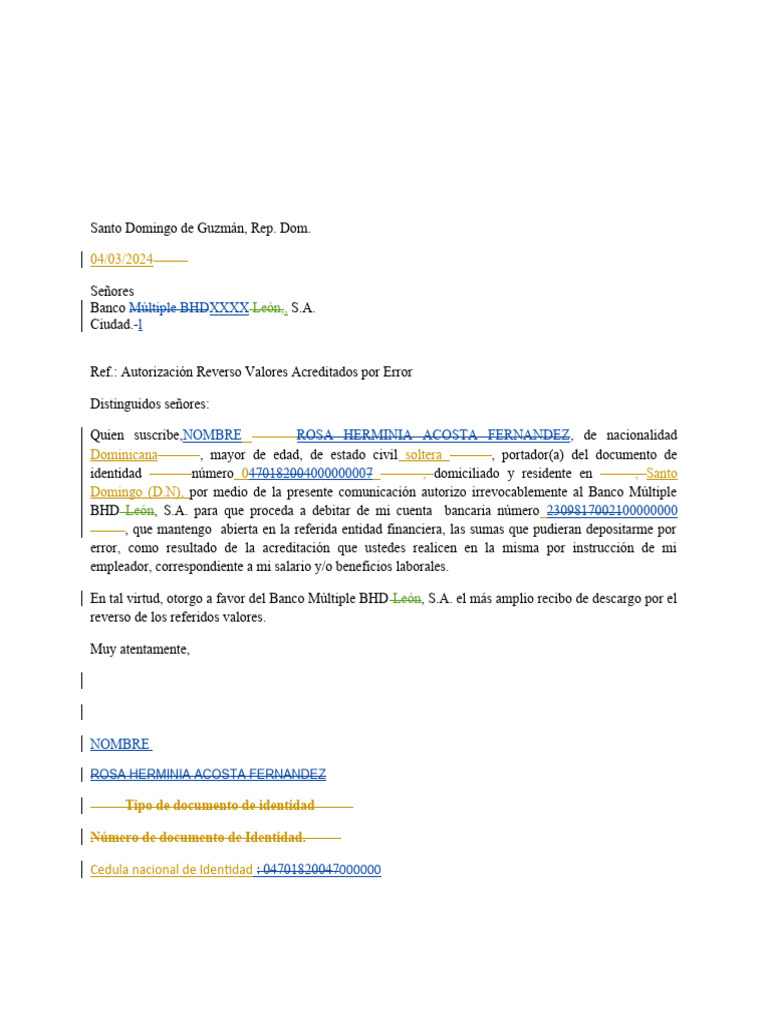 Solicitud de Reverso de Transferencia bancaria | PDF | Finanzas y ...