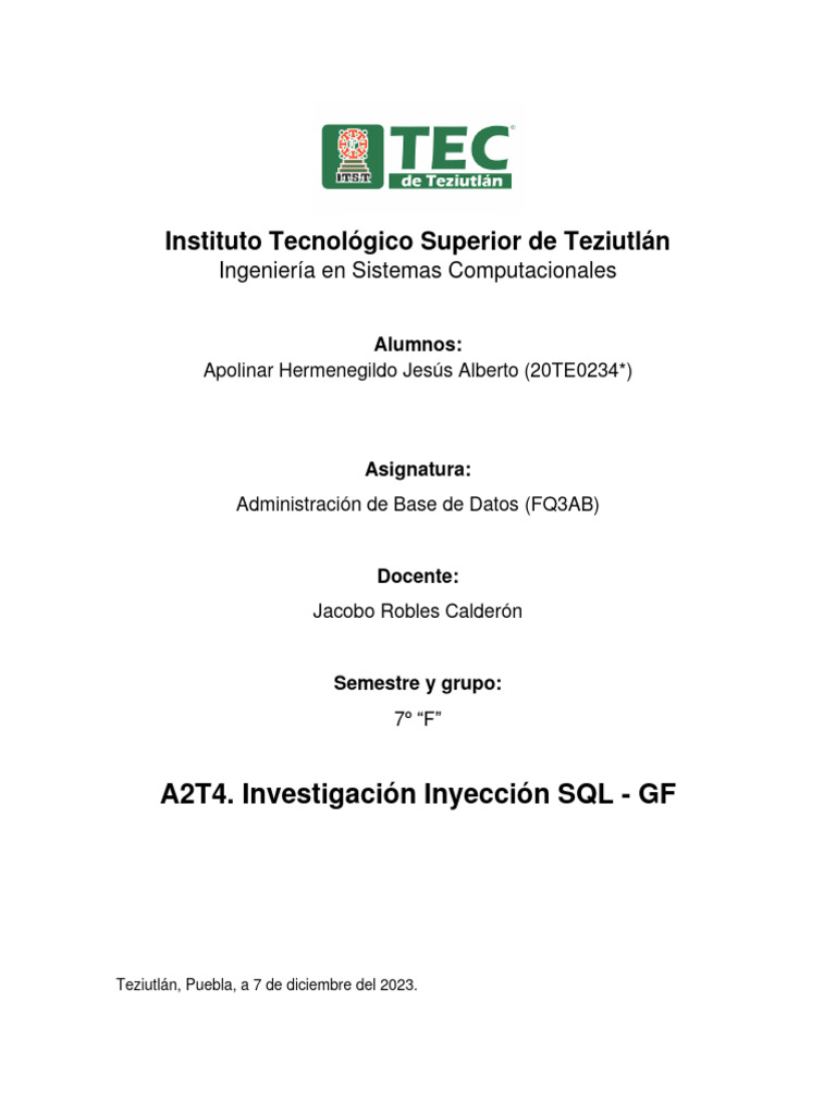 A2t4 investigaci n inyecci n sql gf apolinarjesus pdf sql