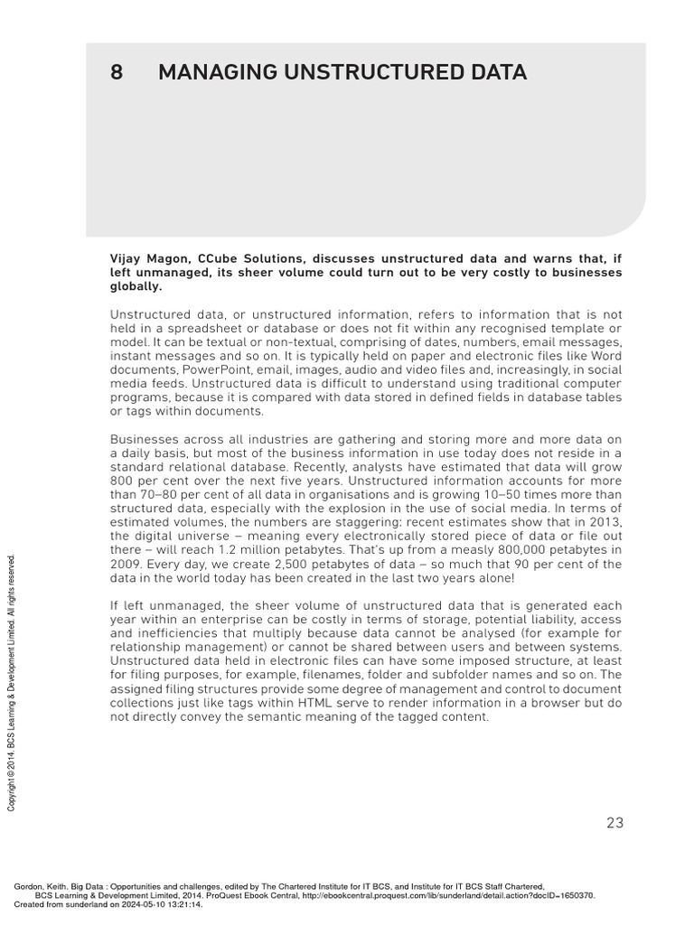 Big Data Opportunities and Challenges - (8 MANAGING UNSTRUCTURED DATA ...