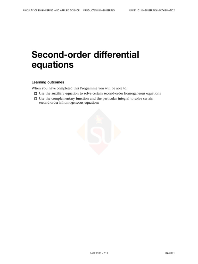 Part 5 engineering mathematics second order differential equations