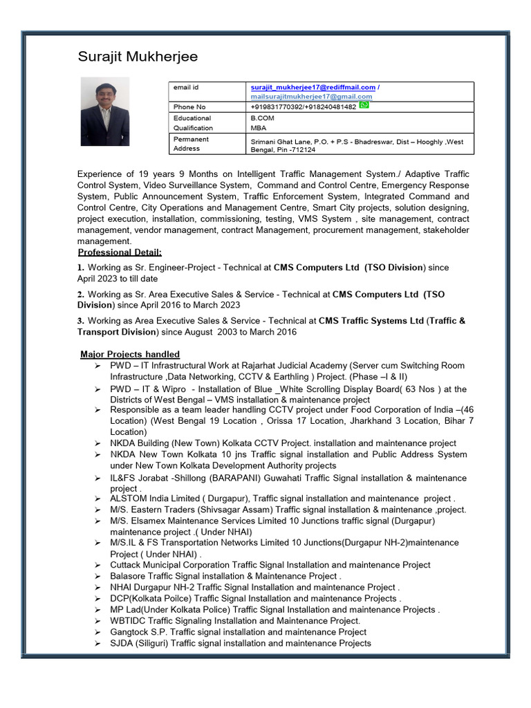 Surajit Mukherjee Resume Jan 2024 Pdf Surveillance Closed Circuit