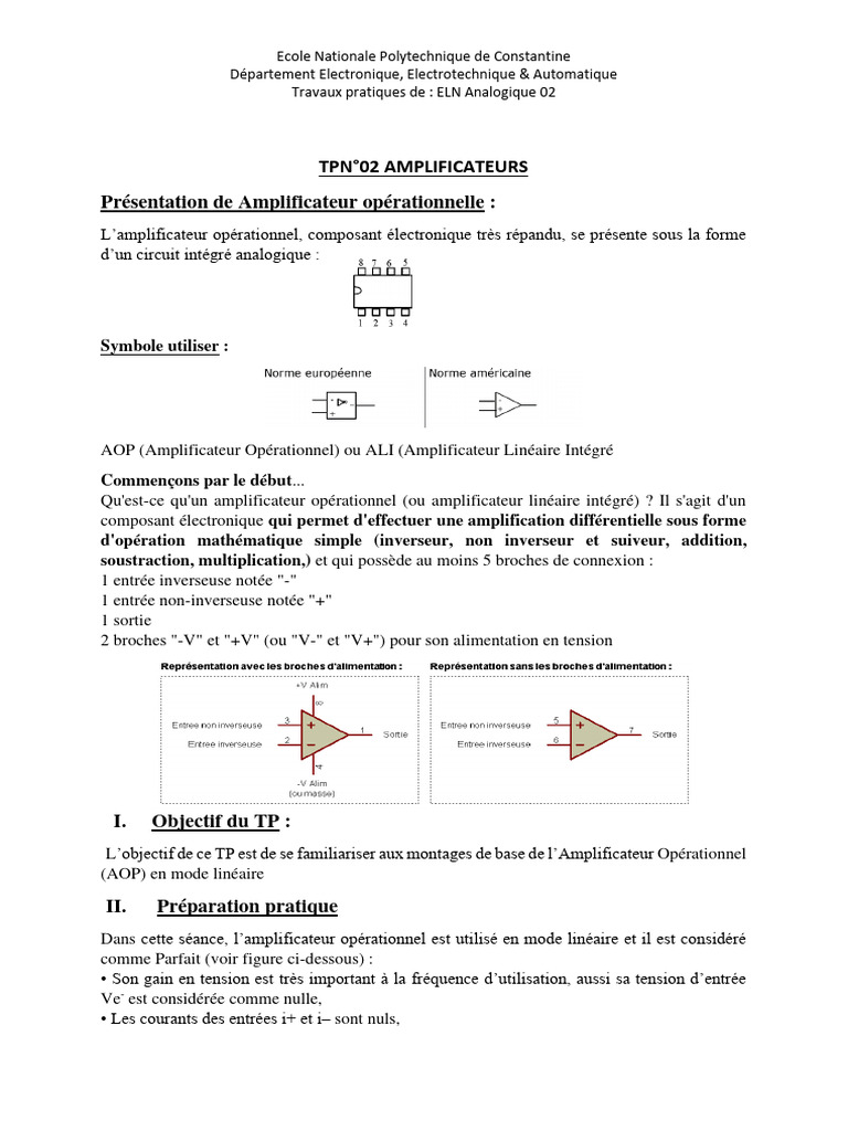 TP Amplificateurs : AOP en mode linéaire | PDF | Amplificateur ...