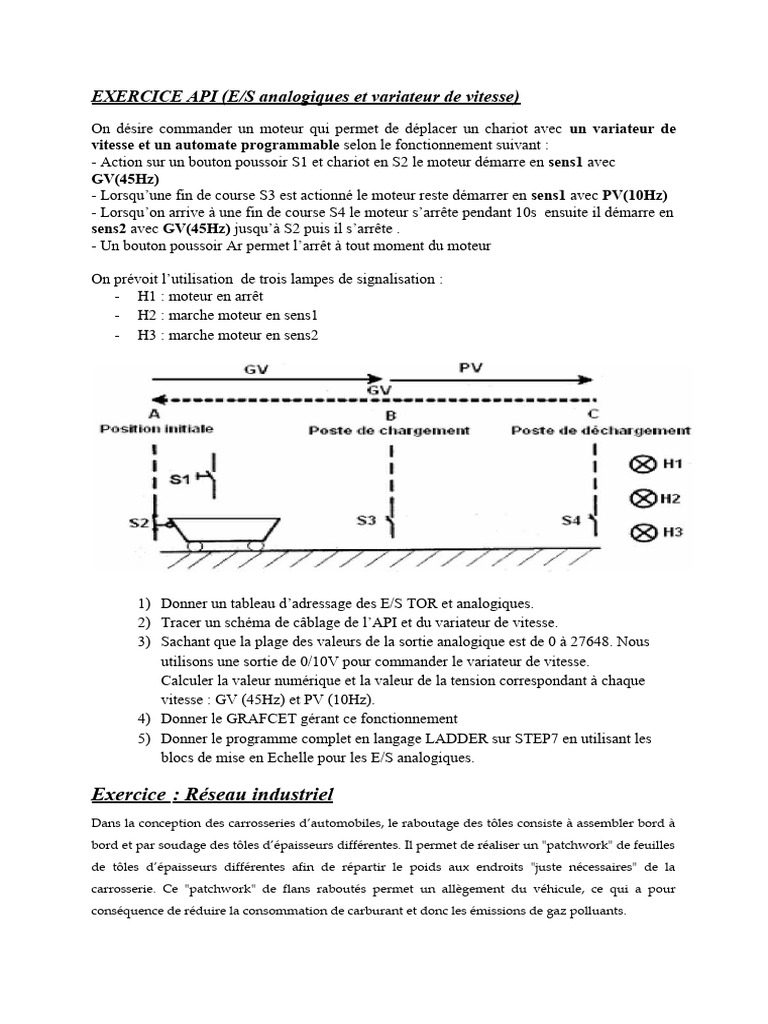 Exercice API : Contrôle moteur et réseaux | PDF | Automate programmable ...