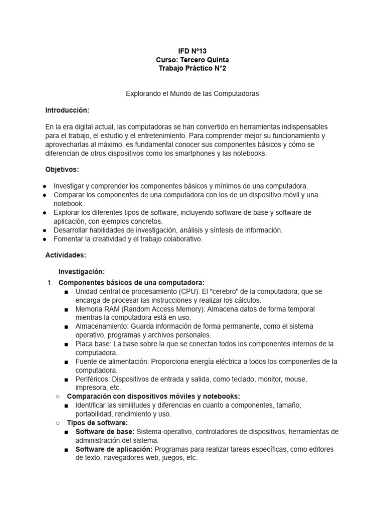 Trabajo Practico de Computacion | PDF | Hardware de la computadora ...