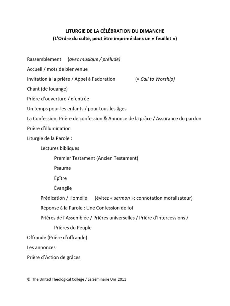 Liturgie de la Célébration du Dimanche | PDF
