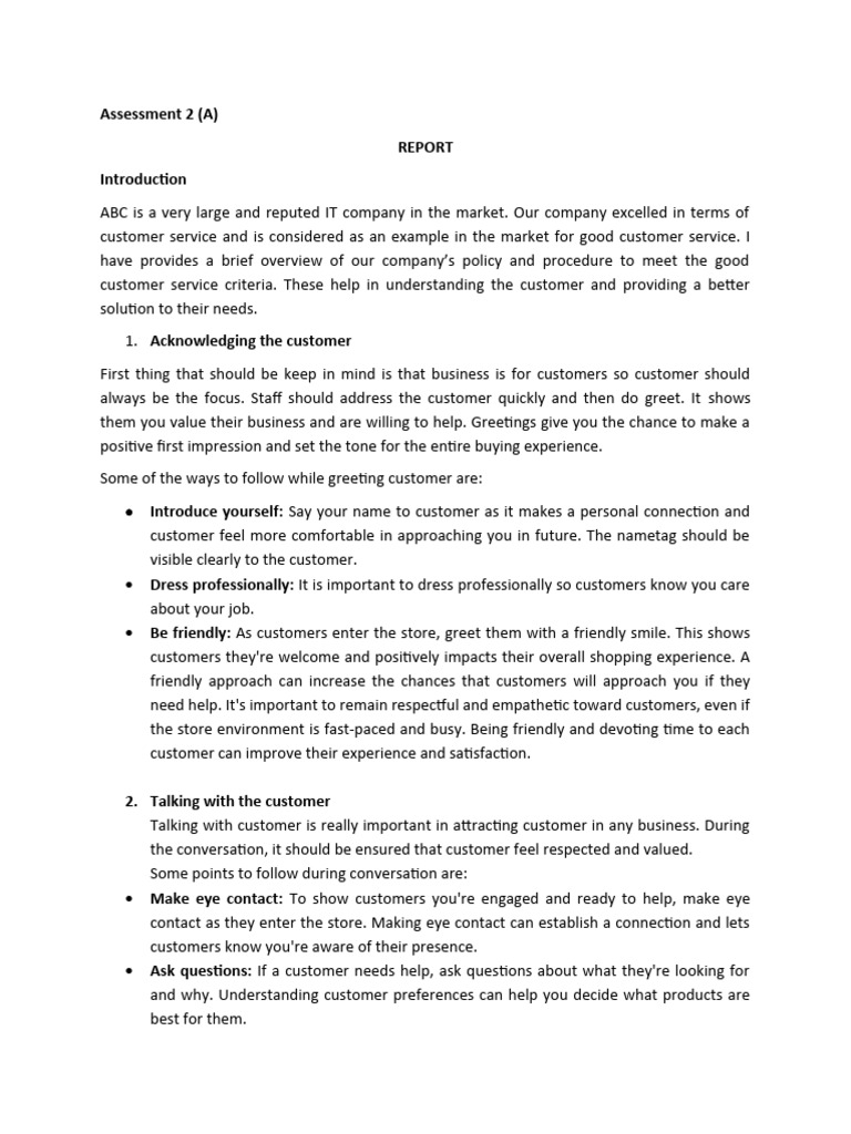 Assessment 2 pdf customer experience