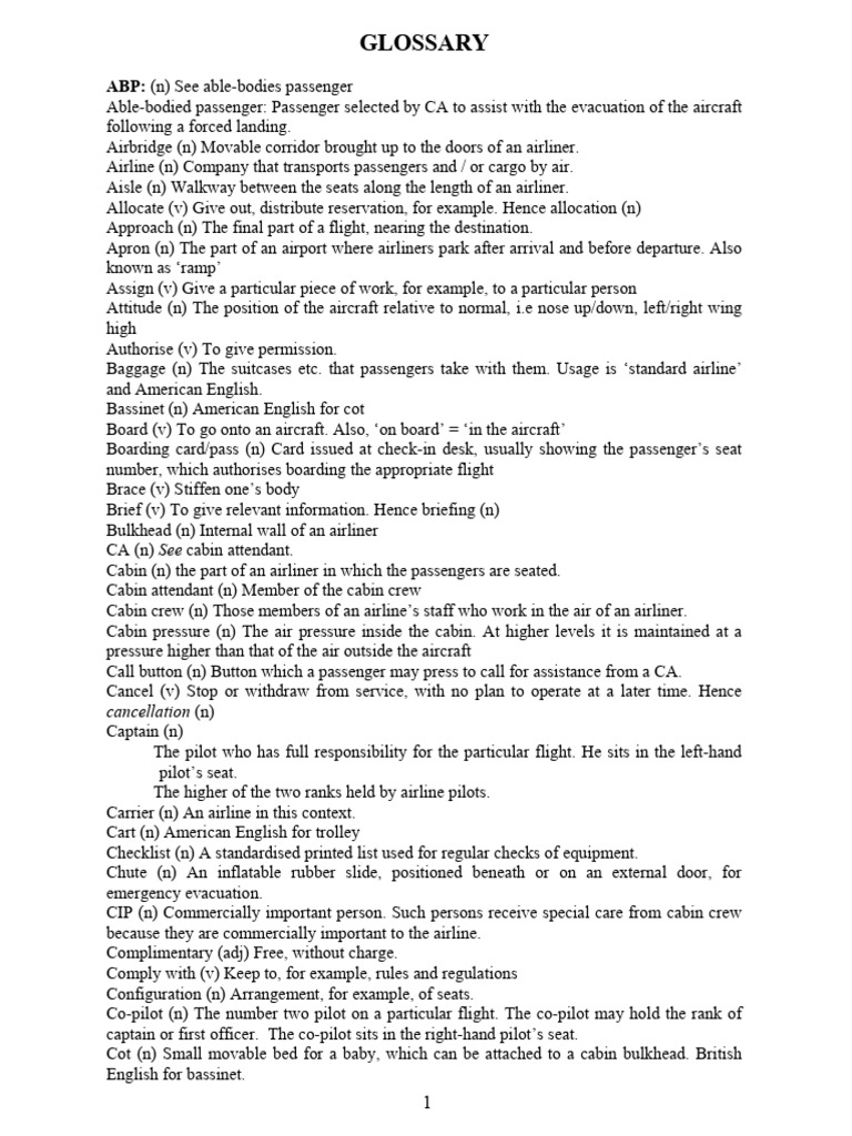 Flight Attendant Terminology Guide | PDF | Flight Attendant | Airliner