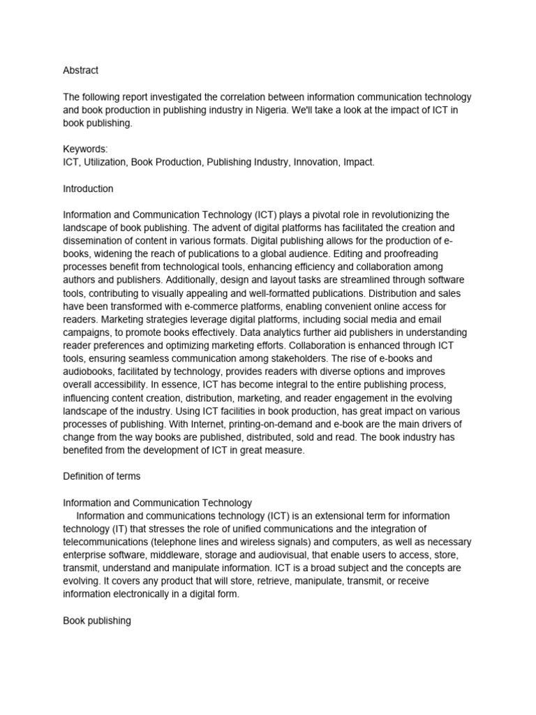 Ict And New Innovation In Book Publishing Pdf Publishing Books