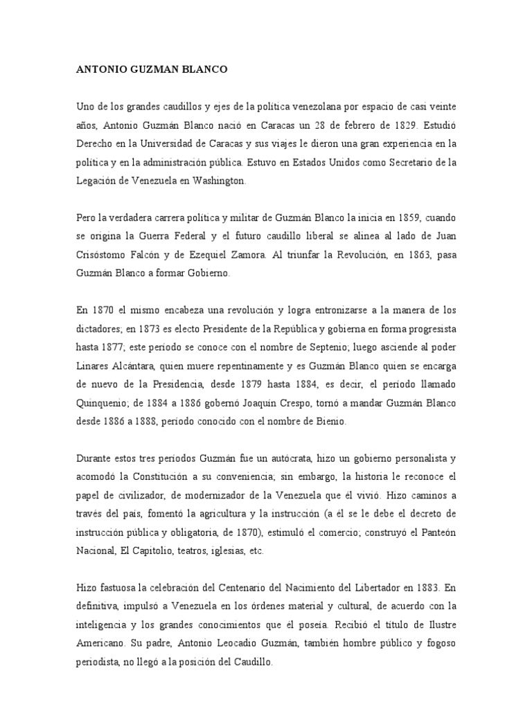 Antonio Guzman Blanco Venezuela Gobierno