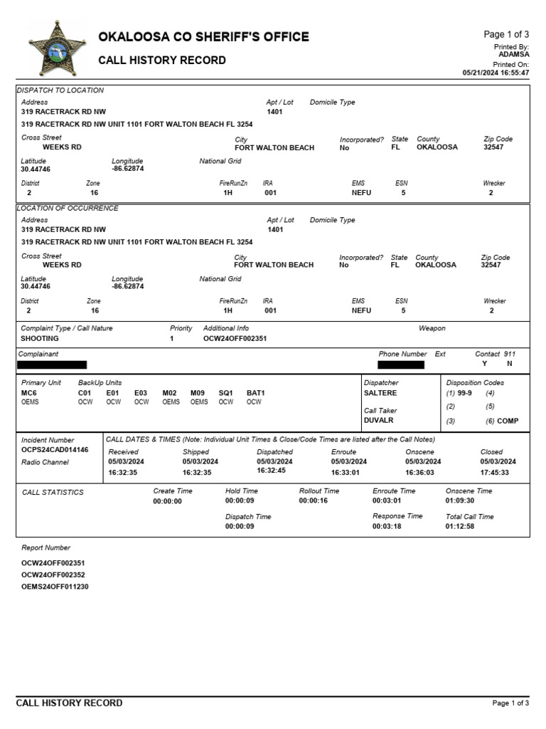 Okaloosa County Shooting Incident Report | PDF | Emergency Management ...