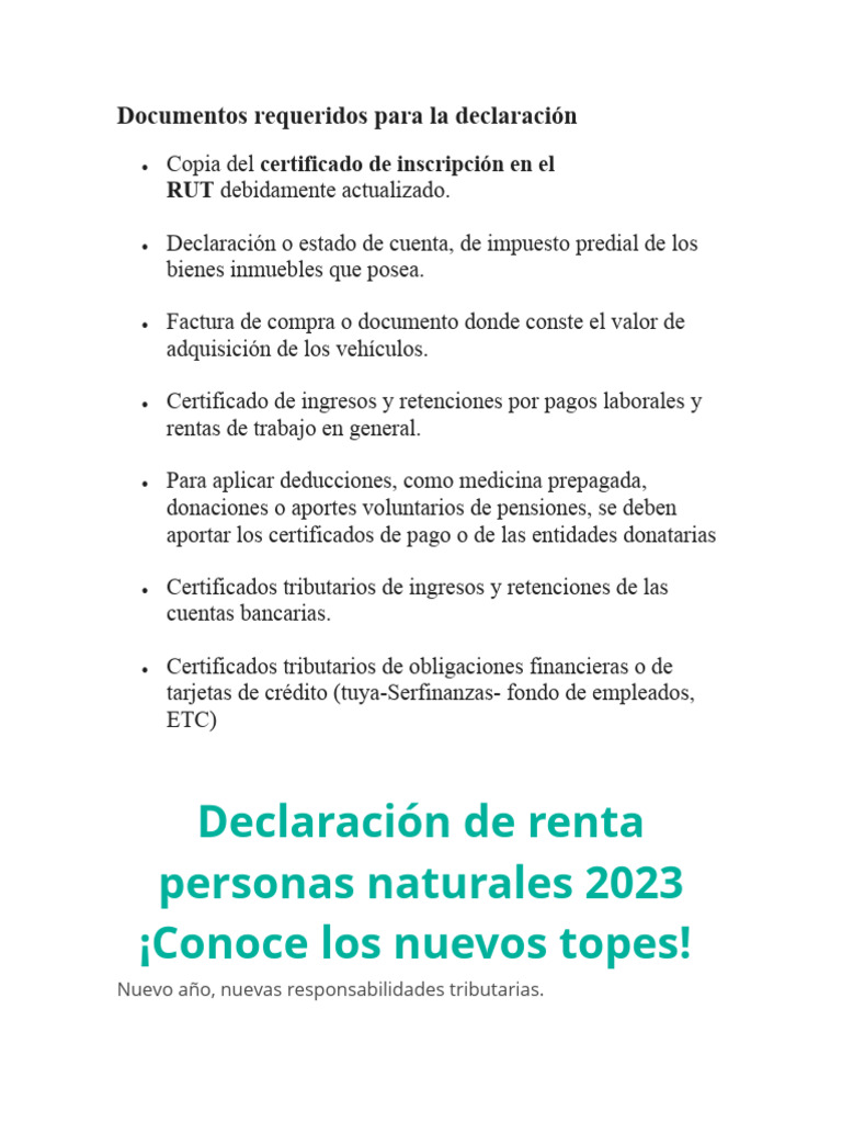 Documentos Requeridos para La Declaración | PDF | Impuestos | Economias