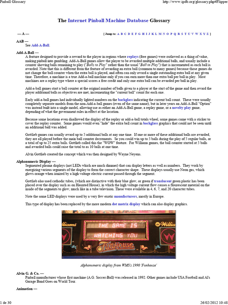 Pinball Glossary PDF