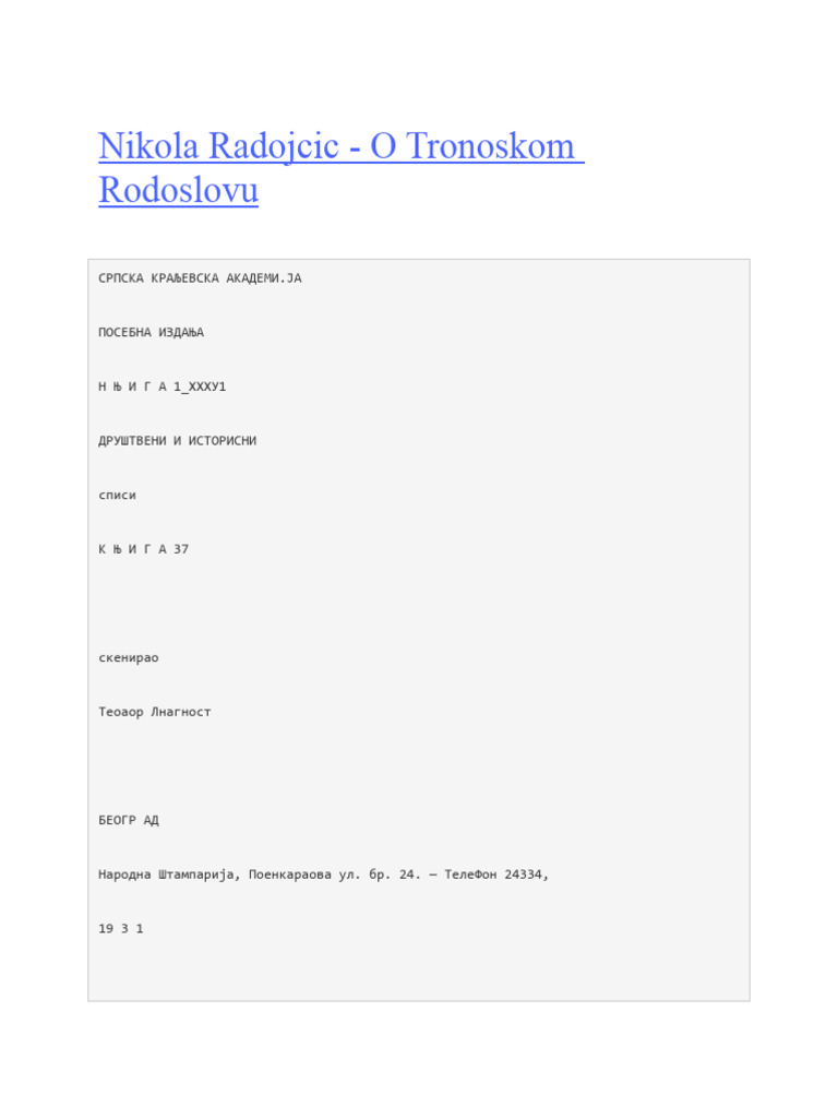 Nikola Radojcic, Tronoski Rodoslov | PDF