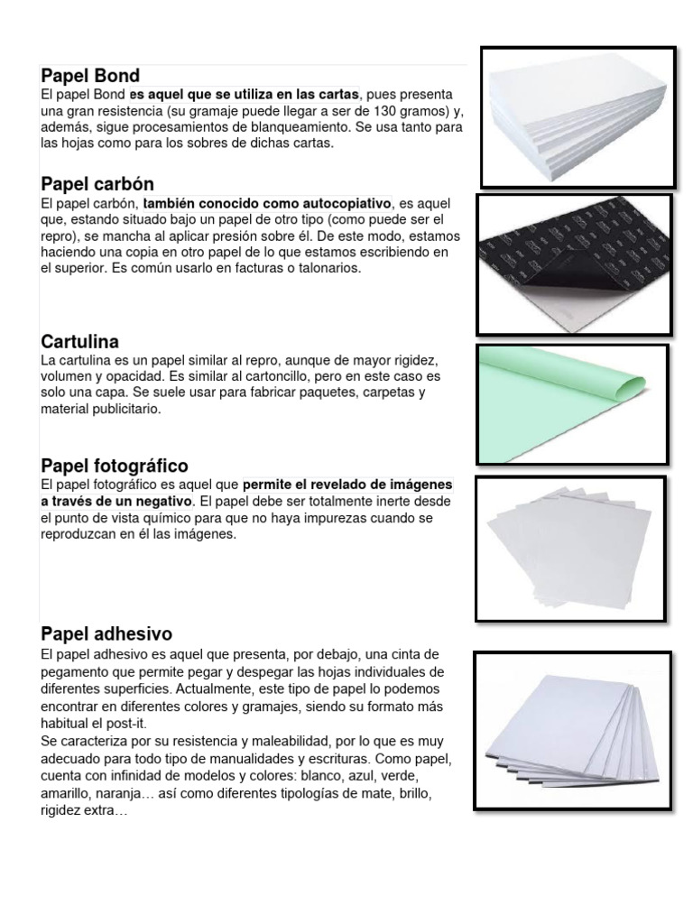 Tipos de Papel | Descargar gratis PDF | Papel | Cartón